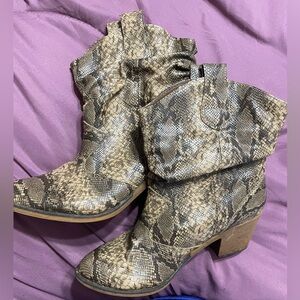 Faux Snake Skin Ankle Boots with Heels